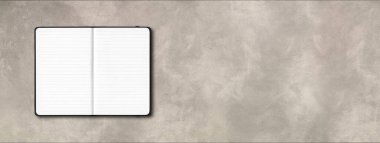 Siyah açık çizgili defter modeli beton arka planda izole edilmiş. Yatay Pankart