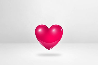 Beyaz stüdyo arka planında 3 boyutlu pembe kalp izole edilmiş. 3B illüstrasyon