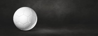Siyah bir stüdyo pankartıyla izole edilmiş beyaz futbol topu. 3B illüstrasyon