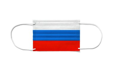 Ameliyat maskesinde Rusya bayrağı. Beyaz arkaplan izole