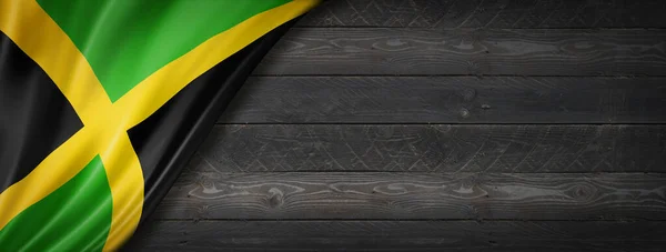 Флаг Ямайки Стене Черного Дерева Горизонтальное Панорамное Знамя — стоковое фото