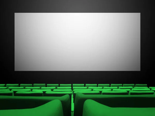 Cinema Movie Theatre Green Velvet Seats Blank White Screen Copy — Stock Photo, Image