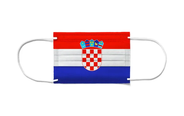 Σημαία Κροατίας Χειρουργική Μάσκα Μιας Χρήσης Απομονωμένο Λευκό Φόντο — Φωτογραφία Αρχείου
