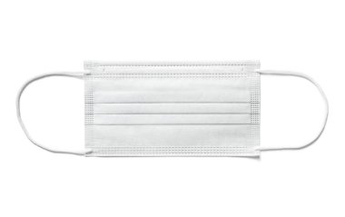 Tek kullanımlık cerrahi maske beyaz arka planda izole edilmiş. Covid 19 koruma