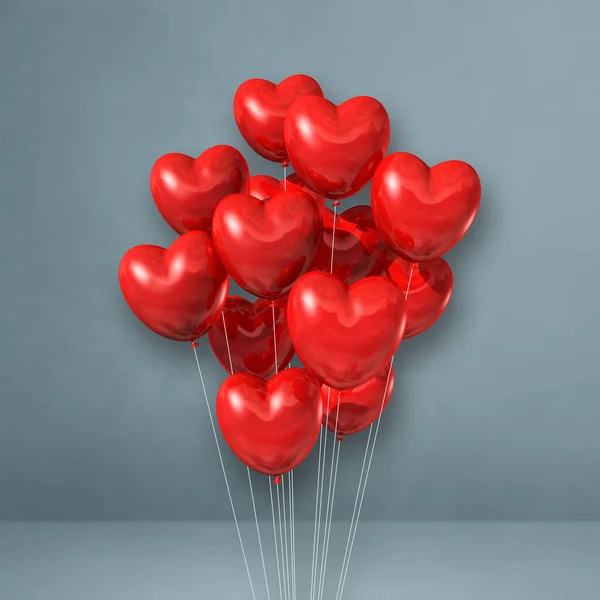 Forma Cuore Rosso Palloncini Grappolo Uno Sfondo Grigio Parete Rendering — Foto Stock