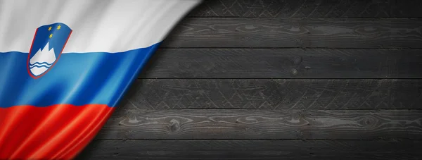 Прапор Словенії Чорній Дерев Яній Стіні Горизонтальний Панорамний Прапор — стокове фото