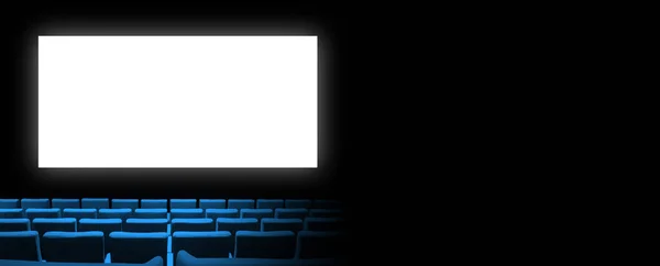 Cinema Cinema Com Assentos Veludo Azul Uma Tela Branca Branco — Fotografia de Stock
