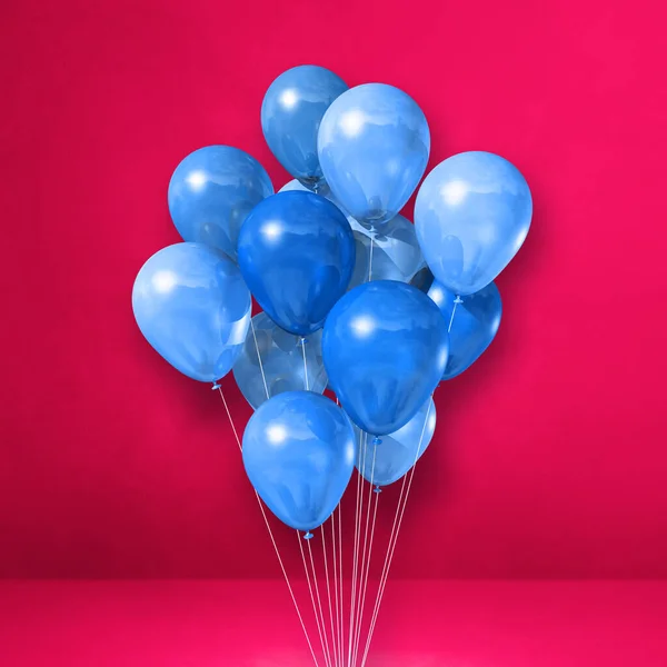 Modré Balónky Svazek Růžové Zdi Pozadí Vykreslení Ilustrací — Stock fotografie