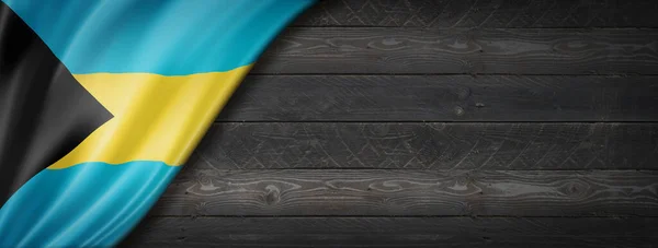 Bahamas Vlag Zwarte Houten Muur Horizontale Panoramische Banner — Stockfoto