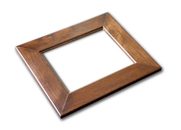 Old Brown Rustic Wooden Picture Frame Hanging White Wall Blank — Stock Photo, Image