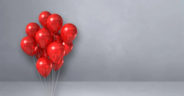 Red Balloons Bunch Grey Wall Background Horizontal Banner Illustration Render — Stock Photo, Image