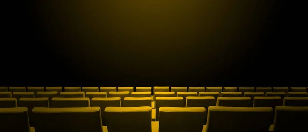 Cinema Movie Theatre Yellow Seats Rows Black Copy Space Background — Stock Photo, Image