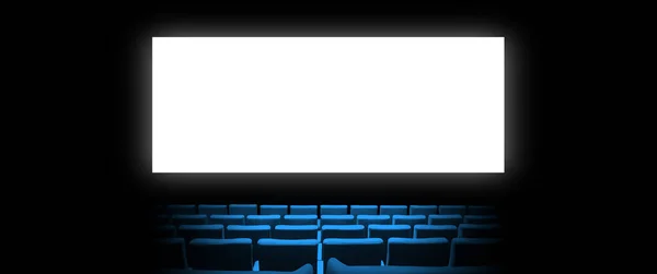 Cine Sala Cine Con Asientos Terciopelo Azul Una Pantalla Blanca —  Fotos de Stock