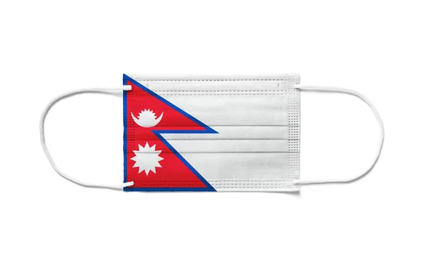 Vlag Van Nepal Een Wegwerpmasker Witte Achtergrond Geïsoleerd — Stockfoto