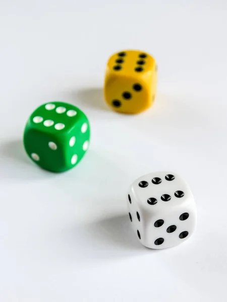 Three Colorful Dices Isolated White Background Top View — Stock Photo, Image