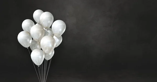 Witte Ballonnen Een Zwarte Achtergrond Horizontale Banner Illustratie Renderen — Stockfoto