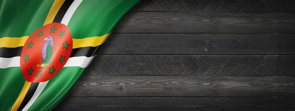 Bandera Dominica Pared Madera Negra Banner Panorámico Horizontal —  Fotos de Stock