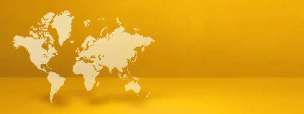 Mapa Świata Odizolowana Żółtym Tle Ściany Ilustracja Baner Poziomy — Zdjęcie stockowe
