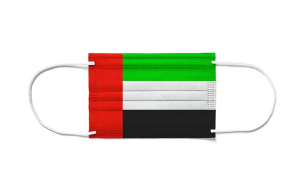 Bandeira Dos Emirados Árabes Unidos Com Uma Máscara Cirúrgica Descartável — Fotografia de Stock