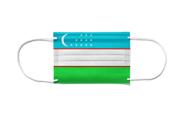 Flag Uzbekistan Disposable Surgical Mask White Background Isolated — Stock Photo, Image