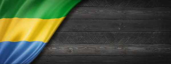 Gabon Vlag Zwarte Houten Muur Horizontale Panoramische Banner — Stockfoto