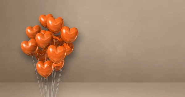 Bouquet Ballons Forme Coeur Orange Sur Fond Mural Beige Bannière — Photo
