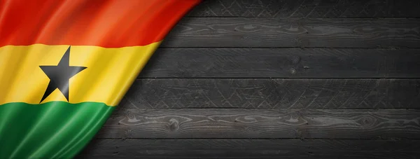 Ghana Flag Black Wood Wall Horizontal Panoramic Banner — Stock Photo, Image