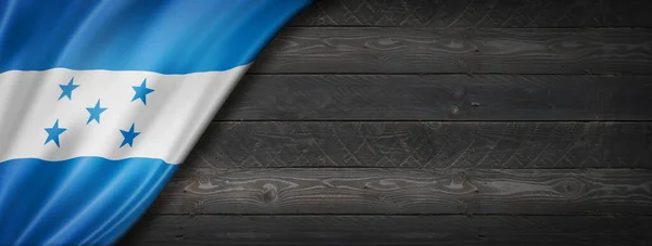 Honduras Zászló Fekete Falon Vízszintes Panoráma Transzparens — Stock Fotó