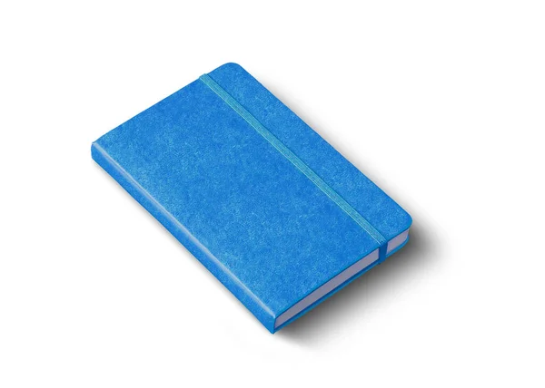 Blauw Gesloten Notebook Mockup Geïsoleerd Wit — Stockfoto