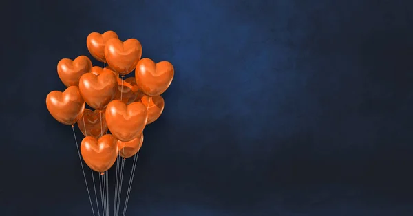 Orange Hjärta Form Ballonger Gäng Svart Vägg Bakgrund Horisontell Banderoll — Stockfoto