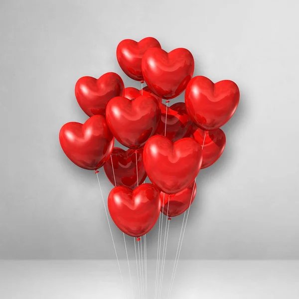 Rote Herzförmige Luftballons Stapeln Sich Auf Einem Weißen Wandhintergrund Illustrationsrenderer — Stockfoto