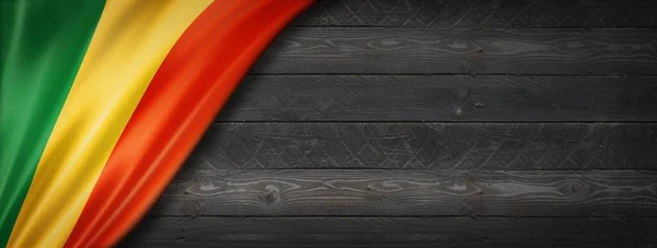 Flaga Mali Czarnej Drewnianej Ścianie Poziomy Baner Panoramiczny — Zdjęcie stockowe