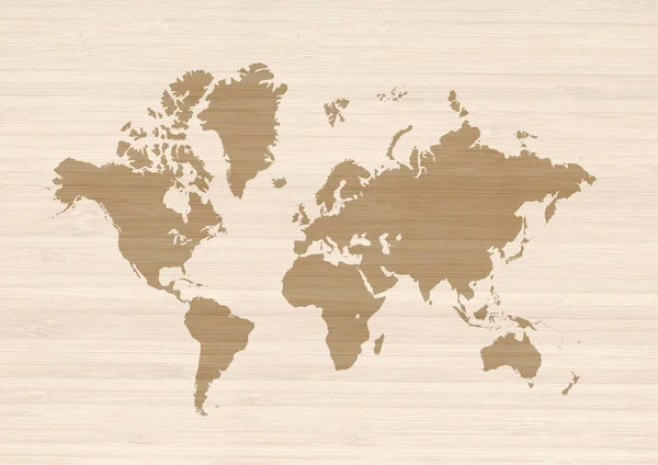 Världskarta Isolerad Beige Trä Vägg Bakgrund — Stockfoto