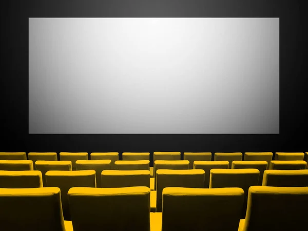 Cinema Movie Theatre Yellow Velvet Seats Blank White Screen Copy — Stock Photo, Image