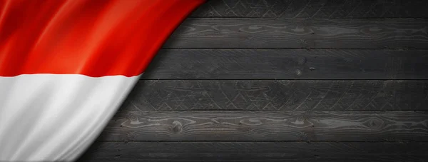 Monacká Vlajka Zdi Černého Dřeva Horizontální Panoramatický Nápis — Stock fotografie