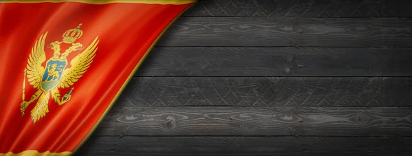 Montenegro Vlag Zwarte Houten Muur Horizontale Panoramische Banner — Stockfoto