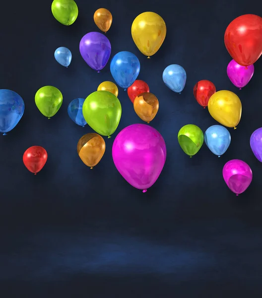 Grupo Globos Colores Sobre Fondo Pared Negro Renderizado Ilustración —  Fotos de Stock