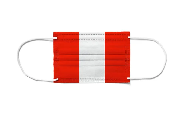 Bandeira Peru Com Uma Máscara Cirúrgica Descartável Fundo Branco Isolado — Fotografia de Stock