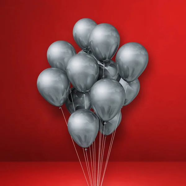 Silver Ballonger Gäng Röd Vägg Bakgrund Illustration Återgivning — Stockfoto