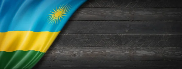 Rwanda Vlag Zwarte Houten Muur Horizontale Panoramische Banner — Stockfoto