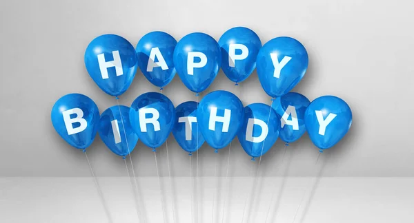 Μπλε Μπαλόνια Χαρούμενα Γενέθλια Αέρα Μια Λευκή Σκηνή Φόντο Οριζόντιο — Φωτογραφία Αρχείου