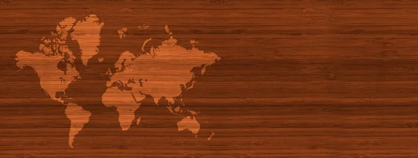 Mapa Del Mundo Aislado Sobre Fondo Pared Madera Marrón Banner —  Fotos de Stock