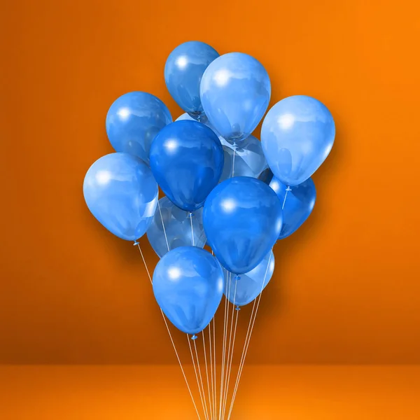 Bando Balões Azuis Fundo Parede Laranja Renderização Ilustração — Fotografia de Stock