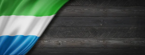 Bandera Sierra Leona Pared Madera Negra Banner Panorámico Horizontal — Foto de Stock