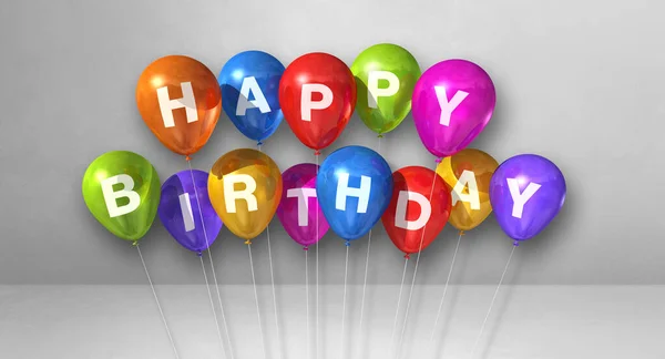 Colorful Happy Birthday Air Balloons White Background Scene Horizontal Banner — Stock Photo, Image