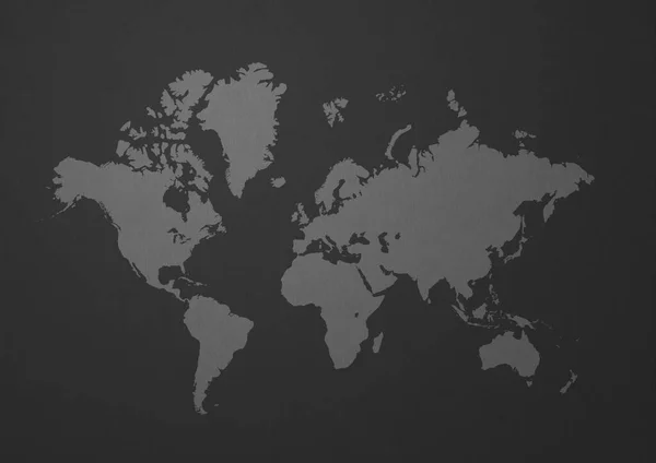 黑墙背景下孤立的白色世界地图 — 图库照片