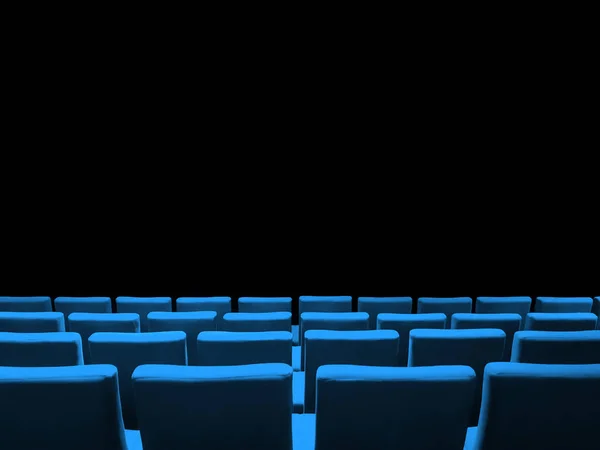 Cinema Movie Theatre Blue Seats Rows Black Copy Space Background — Stock Photo, Image