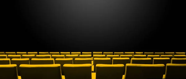 Bioskop Dengan Kursi Kuning Baris Dan Salinan Hitam Ruang Latar — Stok Foto