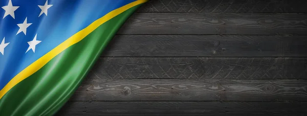 Vlajka Šalamounových Ostrovů Zdi Černého Dřeva Horizontální Panoramatický Nápis — Stock fotografie