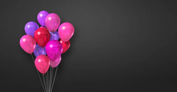 Pinkfarbene Luftballons Vor Schwarzem Hintergrund Horizontale Fahne Illustrationsrenderer — Stockfoto